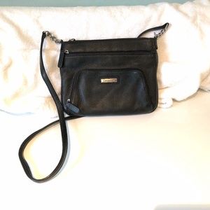 Calvin Klein Black Pebbled Leather Small Crossbody Shoulder Bag, Silver Hardware